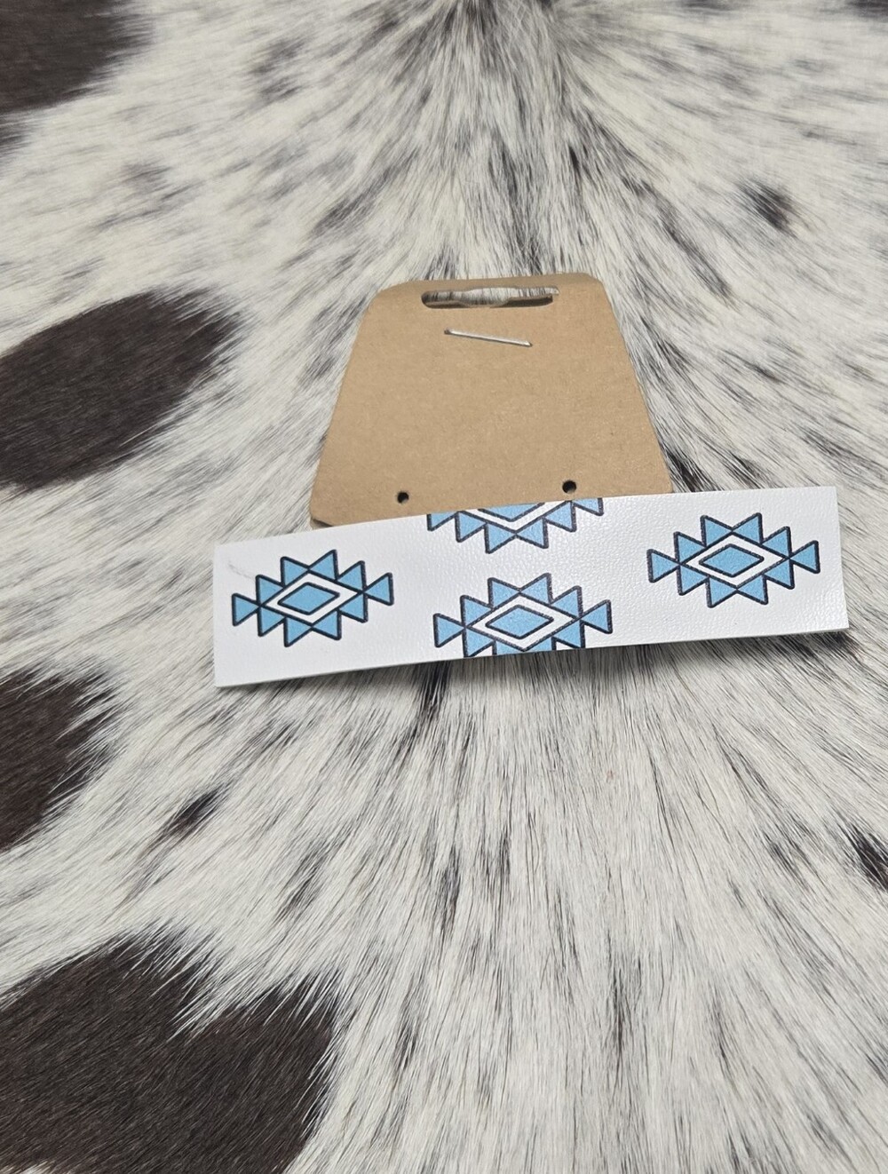 Aztec Barrette Style Hair Clip in White & Blue